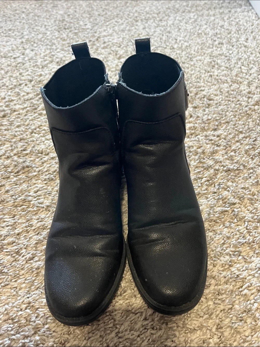 Anne Klein Black Leather Ankle Booties with Buckle Detail